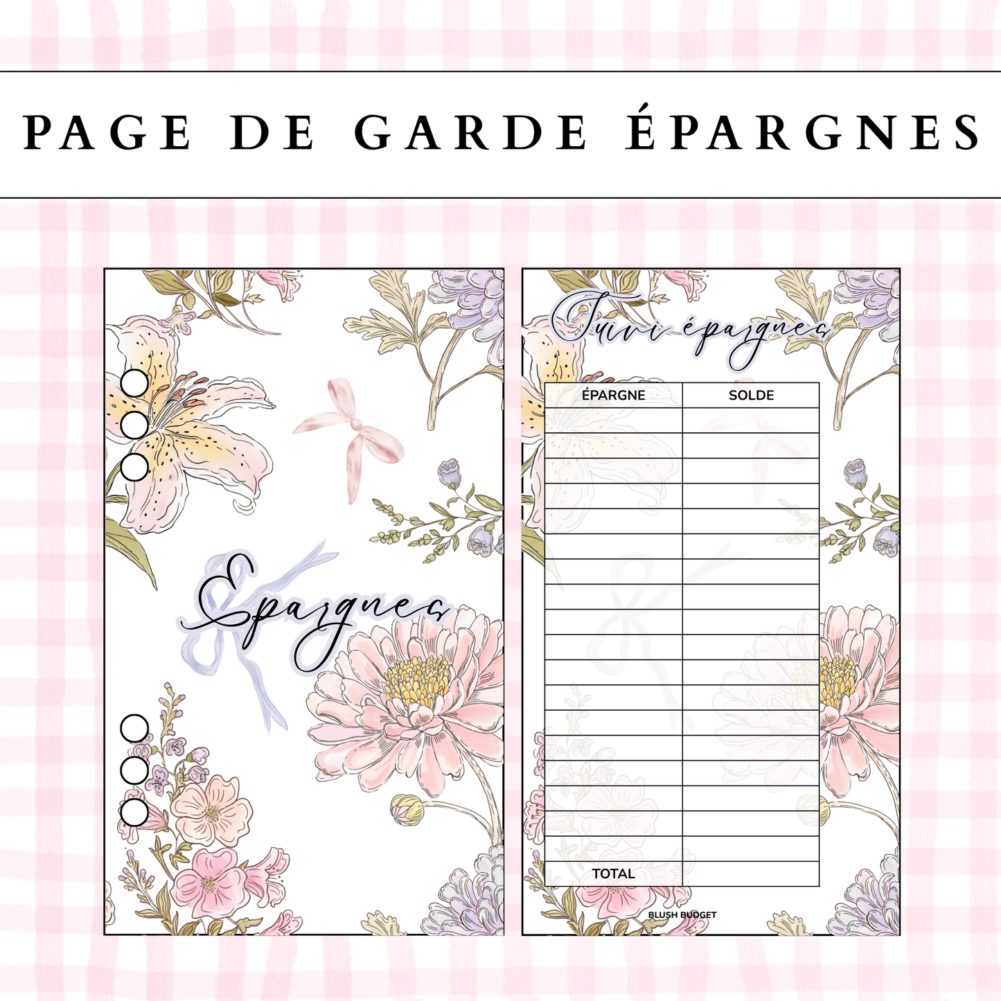 Pages de suivi perforées | Epargnes